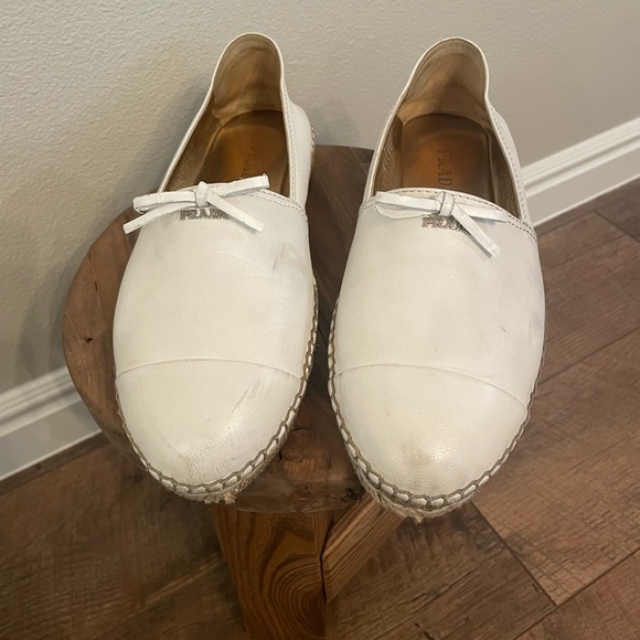 Prada White Leather Calfskin Espadrilles - Picture 1 of 12